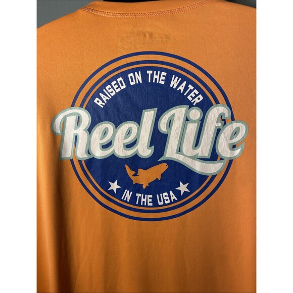 Reel Life Shirt Mens X Large Orange Graphic Logo Performance Fishing Pullover‎ - Picture 1 of 5